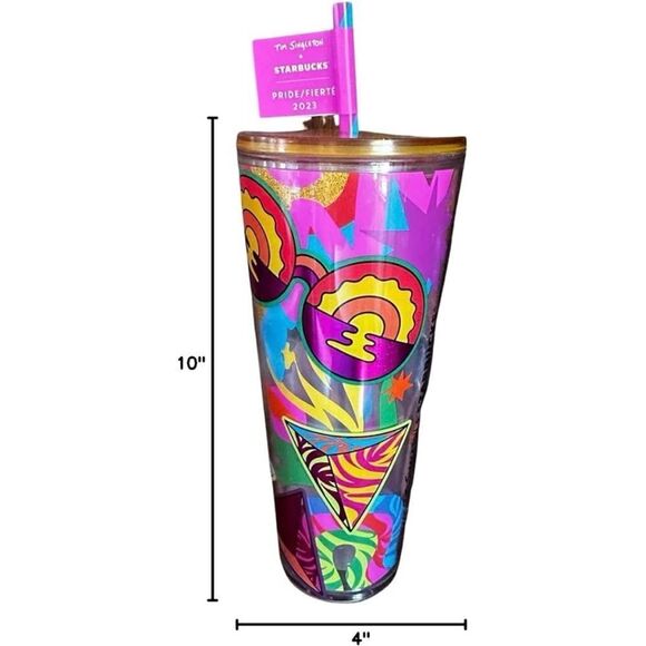 Starbucks 2023 Tim Singleton Sign Glitter Acrylic Venti Tumbler NWT 24 oz - Picture 2 of 9